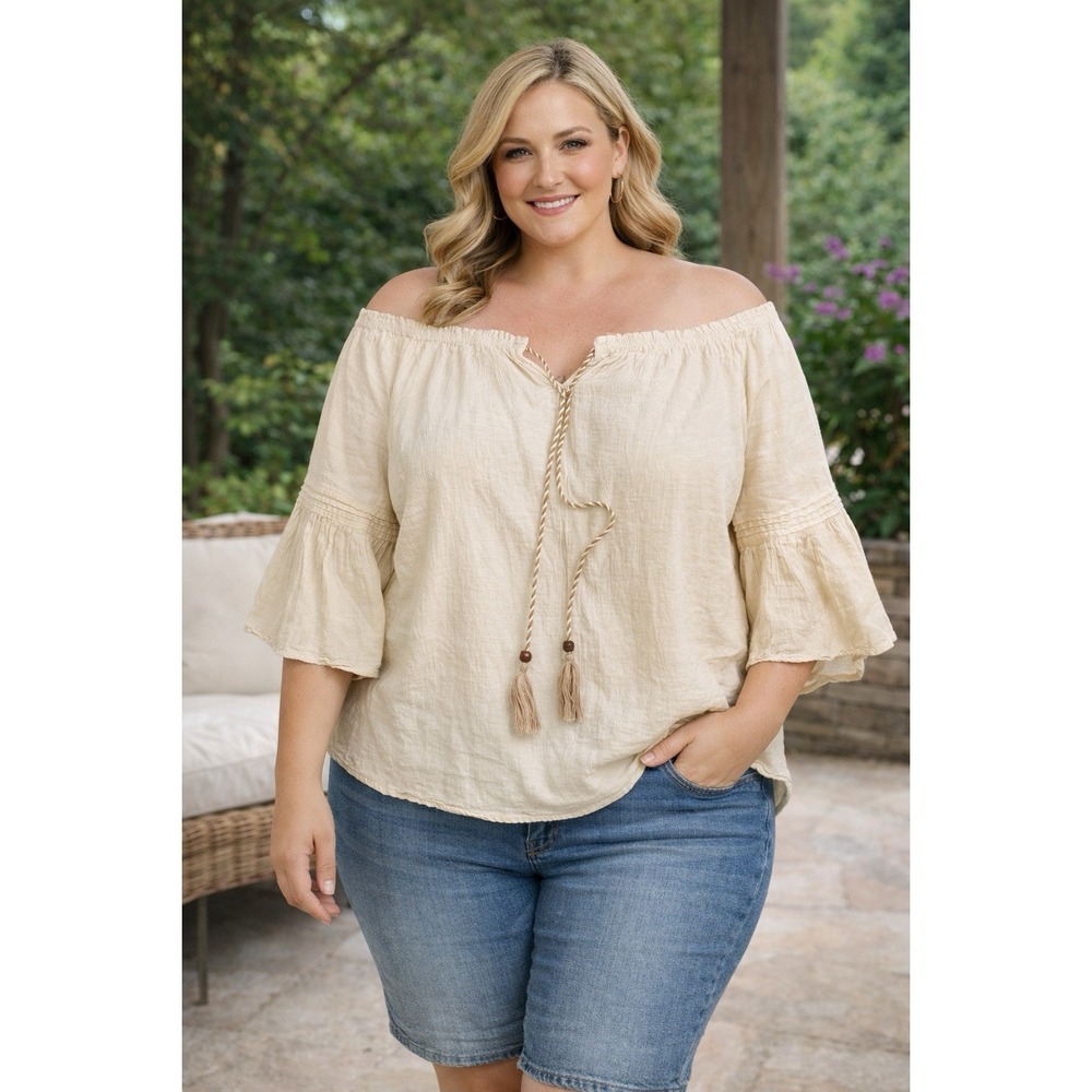 Unique Spectrum  Top 3X  Popover Relaxed Fit Top. Beige Hippie Boho Gorp Cottage